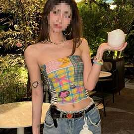 辣妹格子印花抹胸背心女装2024夏季新款纯欲风内搭紧身甜辣小上衣