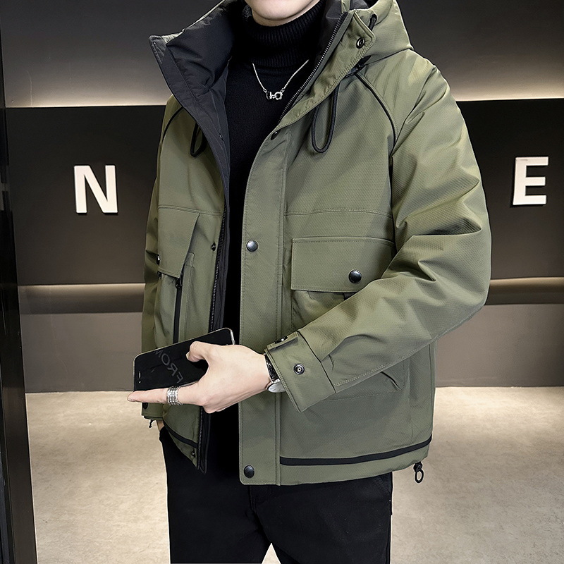 Men's Winter down Jacket with a Turn-Down Collar, Long Style, White Duck Down, Fashionable for Young Men, 750 Fill Power, Anti-Pilling