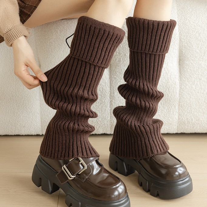 Drawstring flanged socks Hottie Hipster Pile socks chunky knit leg covers Warm foot covers_voghion.com