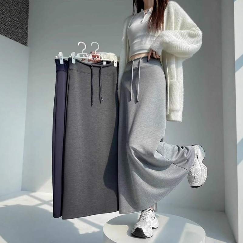 Sports Skirt for Women Autumn and Winter 2025 New Elastic High Waist Slim Casual Versatile Slit A-Line Hip Long Skirt