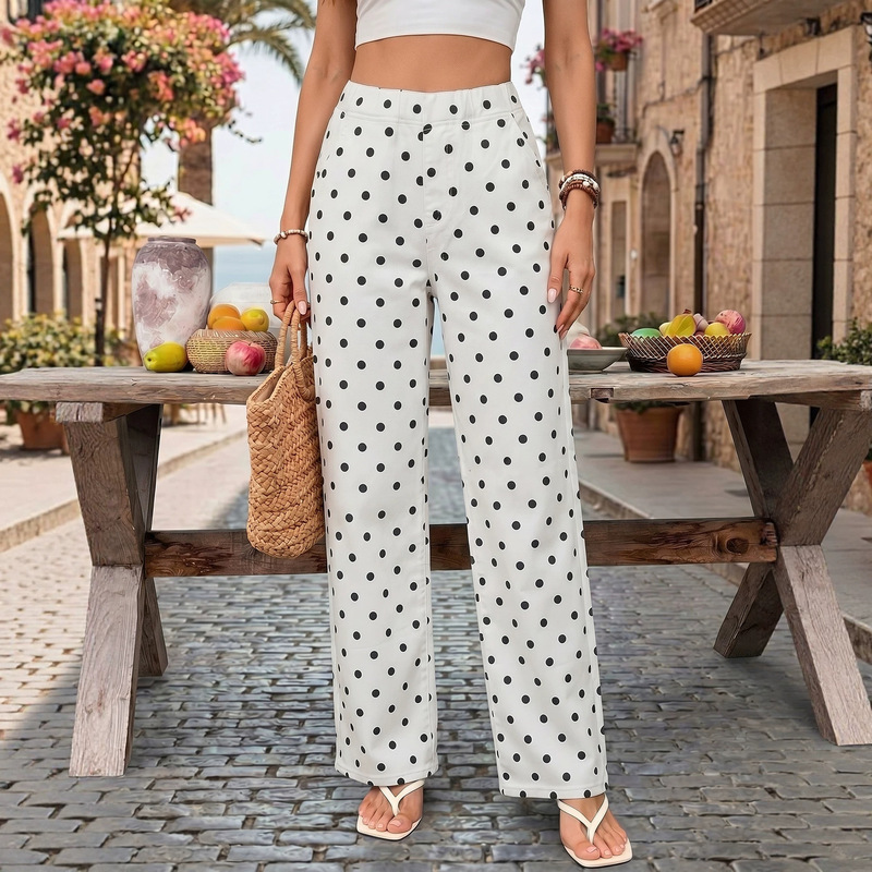 Cross-Border 2026 European and American Polka Dot High-Waisted Jeans for Women, Washed, Loose Fit, Slimming, Straight Leg, Independent Brand, Magic Fabric Tk