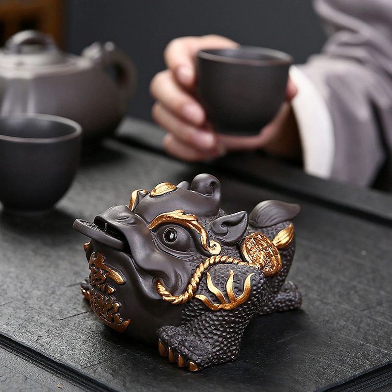 Purple Shark Winning Golden Toad Tea Pet Ornaments Premium Handmade Tea Play Tea Table Tea Table Toad Pet Tea Set Accessories