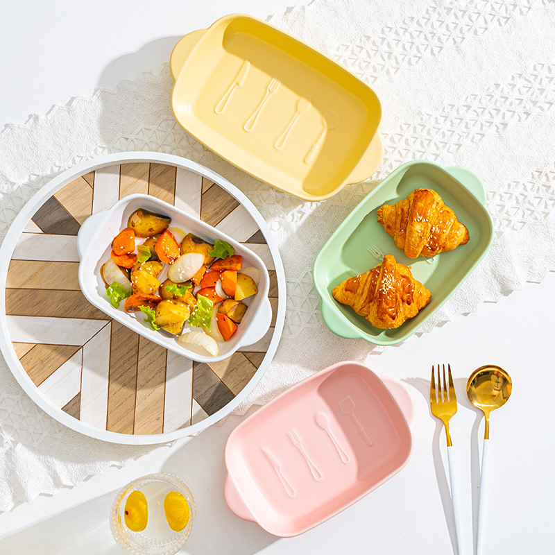 Tazón especial para freidora de aire de alta temperatura de cerámica resistente de doble oído tazón para hornear hogar bandeja para hornear fresca mano-pellizcar plato irregular