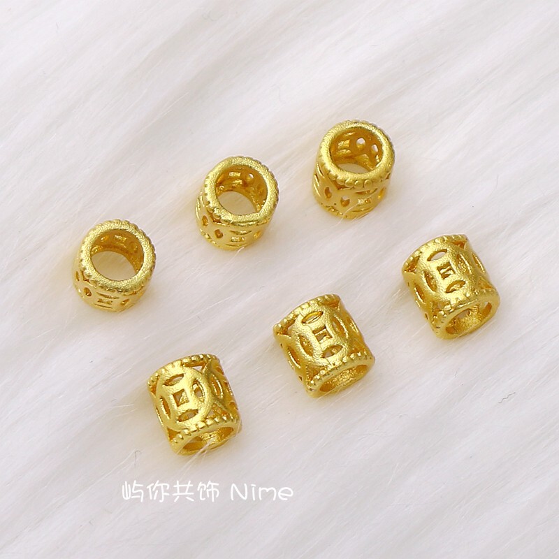 18k沙金唖金艶消し大穴桶珠透かし銭点隔珠diy手数珠アクセサリーブレスレットネックレス散珠|undefined
