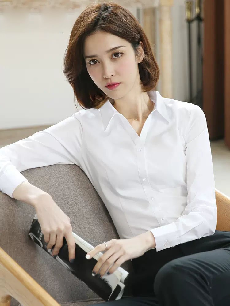 品牌2022春季御姐风私服名媛纽扣长袖V领修身型女式衬衫厂家批发