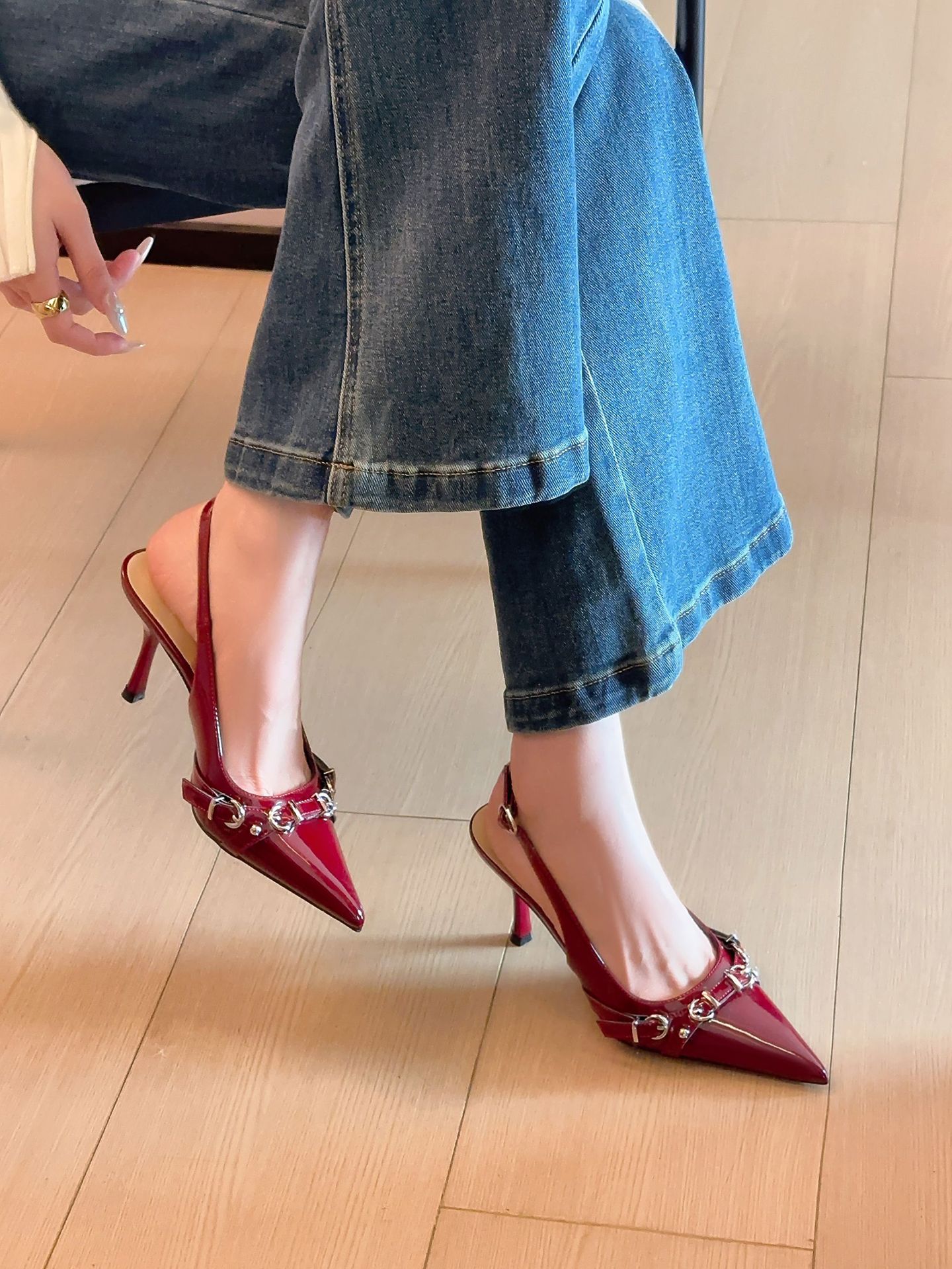 2026 Belt Buckle Patent Leather High Heels Widened Fat Feet Word Bag Head Sandals Punk Style Single Shoes Women_vogvips.com