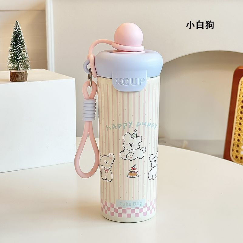 Cute Cartoon Floating Ball 316 Stainless Steel Insulated Cup Cartoon Large Capacity Coffee Cup Outdoor Portable Cup with Strap