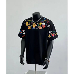 2025新型半袖tシャツ男性ins潮牌欧米ヒップホップ風丸襟底シャツ夏