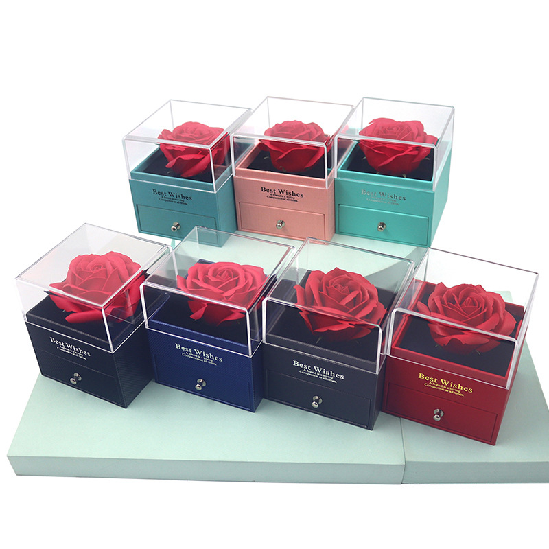 1朵花盒 透明包装盒 黑色礼盒 亚克力首饰盒 戒指耳钉项链吊坠盒