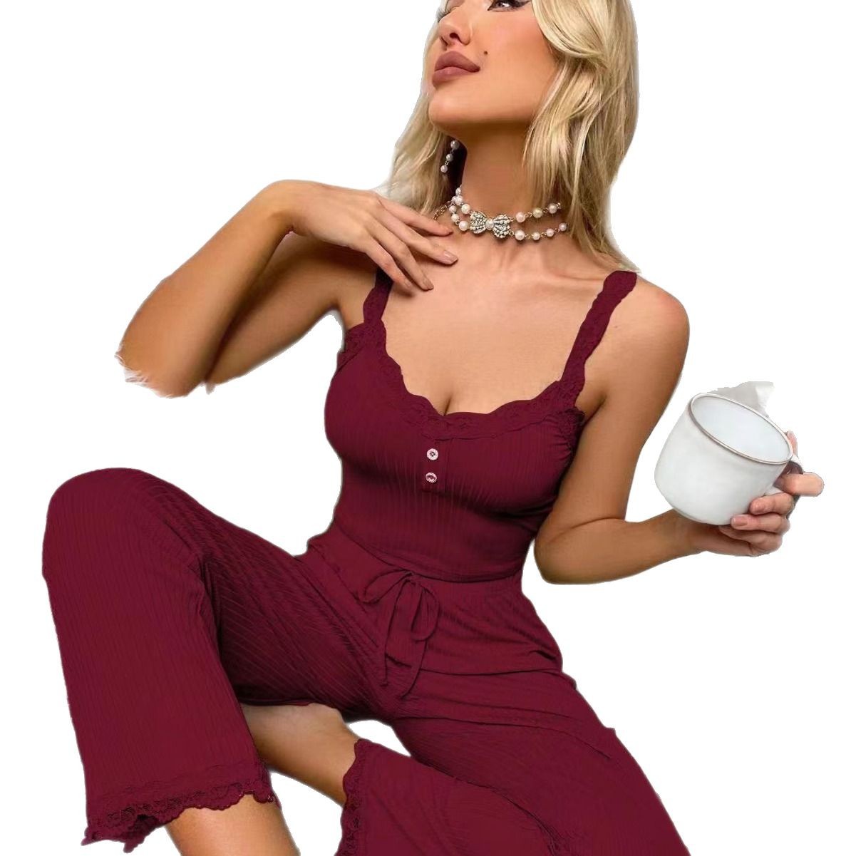 Fabricantes ventas transfronterizas suministro de Amazon de moda de ropa para el hogar damas de encaje de cabina de pantalones de ropa para el hogar