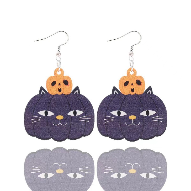 クロスボーダーヨーロッパとアメリカのハロウィンかわいい猫アクリルカボチャゴーストスカルイヤリングイヤリング女性のための絶妙な|undefined