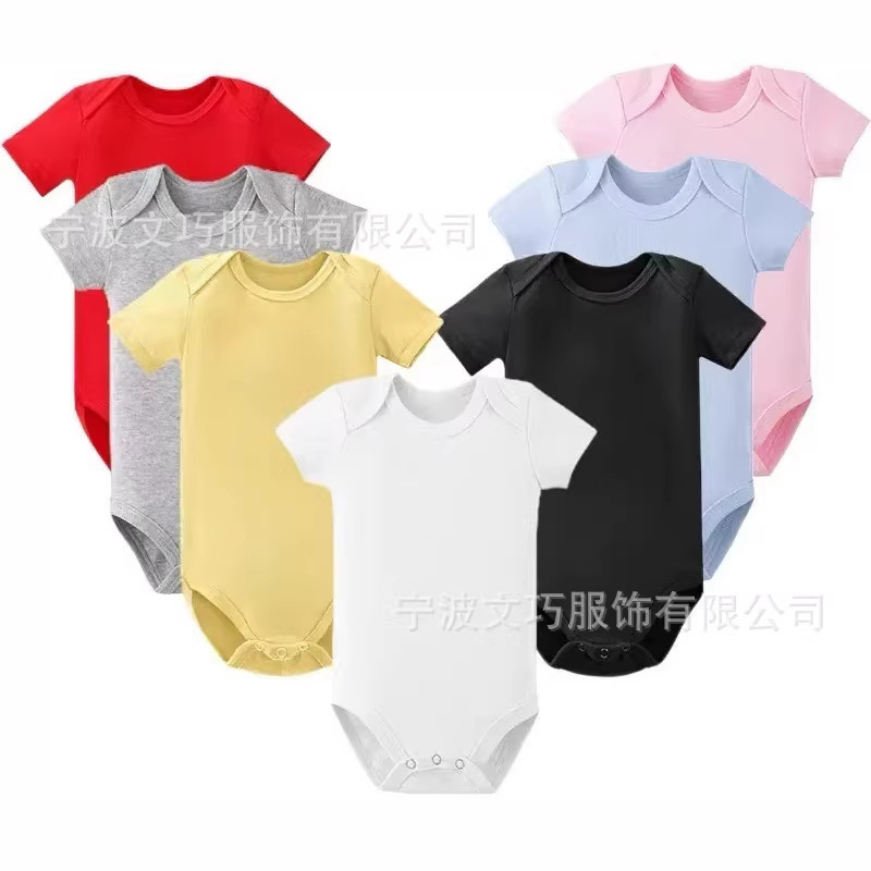 Amazon's Best-Selling Wholesale Baby Plain Romper Newborn Clothes Solid Color Jumpsuit Unisex Baby Short-Sleeve Summer Outfit