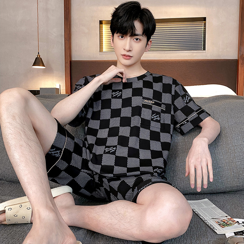 2024 New Arrival Pajamas Men's Summer Thin Pure Cotton Short-Sleeved Shorts Home Clothes Summer Large Size Outfit