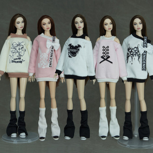 30cm Barbie Doll Clothes Sweatshirt + Leg Warmers Ins Style Fashion T-Shirt Dress-Up Doll Clothes Cross-Border Exclusive Supply