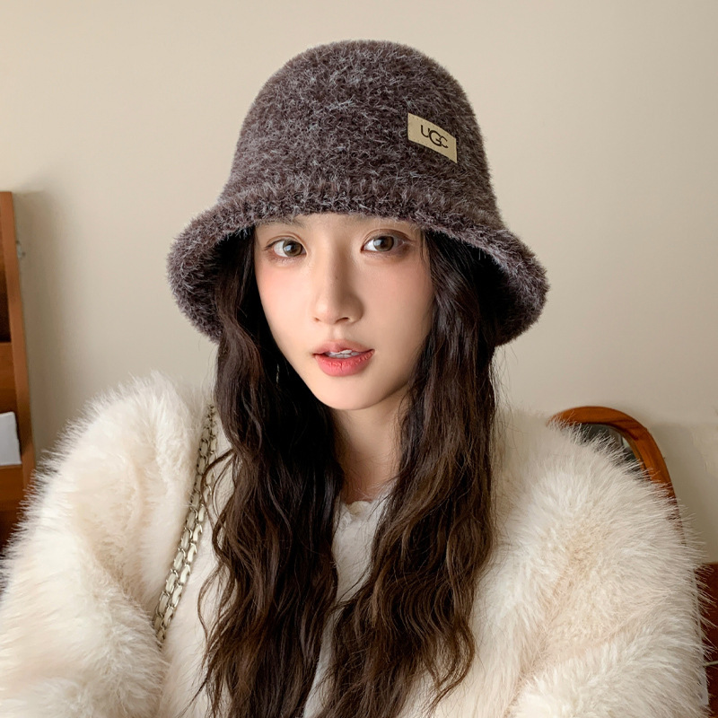 秋冬季帽子女仿水貂绒字母渔夫帽日系毛绒保暖帽加厚百搭时尚盆帽|undefined