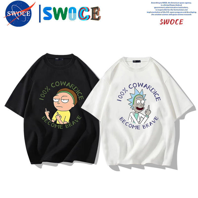 American cartoon Rick and Morty cotton short-sleeved T-shirt men's and women's summer student fashion brand loose off-shoulder half-sleeve top