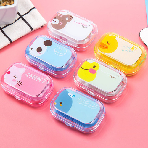 Portable tweezers wearing contact lens companion box cute cartoon pattern contact lens care box companion double box