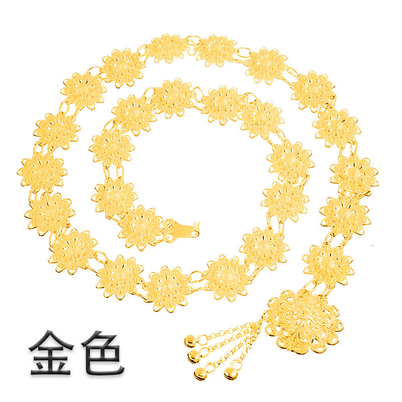 雲南タイ族のアクセサリーの民族風の金色のフリンジペンダントのアクセサリーの西双版納の金属は腰のチェーンにぶら下がっています。|undefined