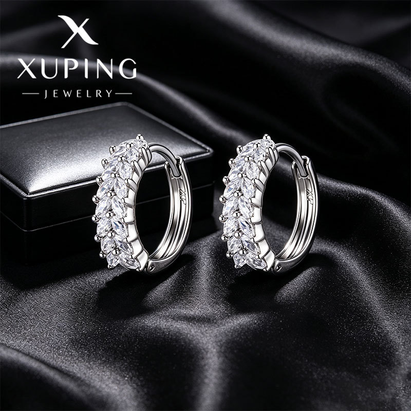 Xuping joyería estilo de moda europea y americana aretes exagerados doble fila brillante aretes de aretes de arroz de arroz pendientes de arroz transfronterizos aretes al por mayor