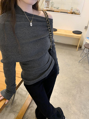 斜肩针织打底衫女一字肩毛衣内搭秋冬2025新款时尚感露肩修身上衣