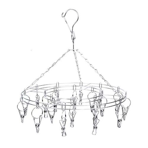 Windproof Multi-functional Stainless Steel Round Disc Sock Drying Rack, Sock Clothes Clips, Round Children's Baby Clothes Hanger