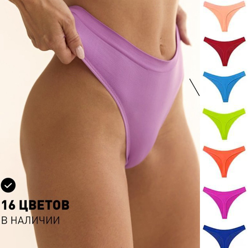 European and American Sexy High Waist Fluorescent Underwear Sexy Lycra Cotton Sports Bikini Fitness Traceless T-Pants Women's T-Pants