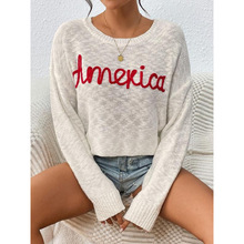 D 74103 Letter Print Crew Neck Knit Sweater ��ĸӡ��������֯