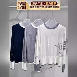 2024年四杠家春夏穿搭薄款丝羊毛狗狗图案针织套头长袖衫丝羊毛衫