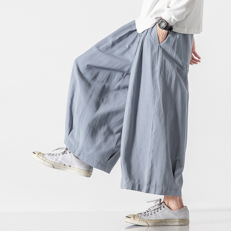 2023 Summer Plus Size Japanese Style Couple Casual Unisex Loose Harem Lantern Pants Cropped Cargo Pants Hong Kong Style Men's