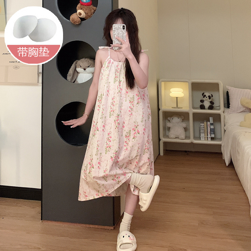 Pijamas de verano, ropa de dormir de cinturón de pecho delgada, ropa de dormir de estudiantes frescos, ropa de algodón al por mayor.