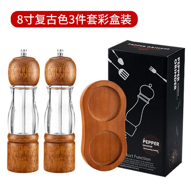 木製透明胡椒研磨器ベースセットキッチン花椒海塩黒胡椒ミル家庭用キャンプ調味料瓶|undefined