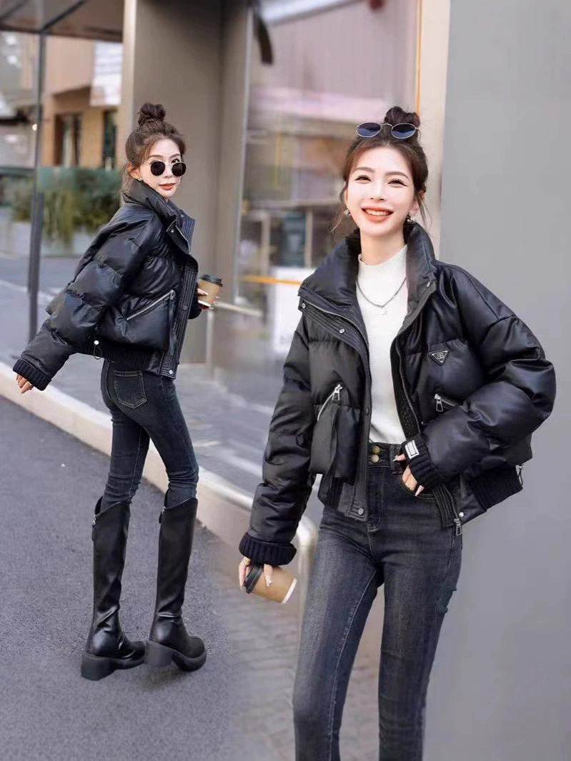 Fashionable knitted winter down jacket with down, Korean style, feather stuffing, for teenagers, loose fit