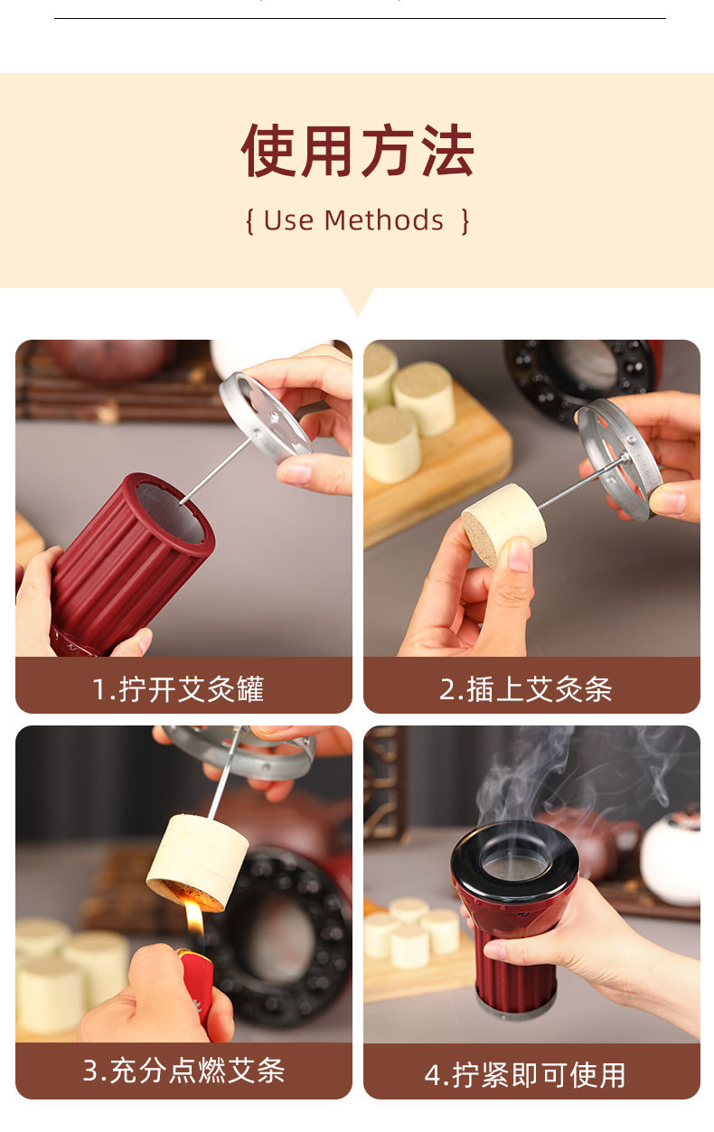 Handheld Moxa Burner Set with 5 Three-Year Aged Moxa Sticks 4cm Smokeless Warming Massage Tool in use