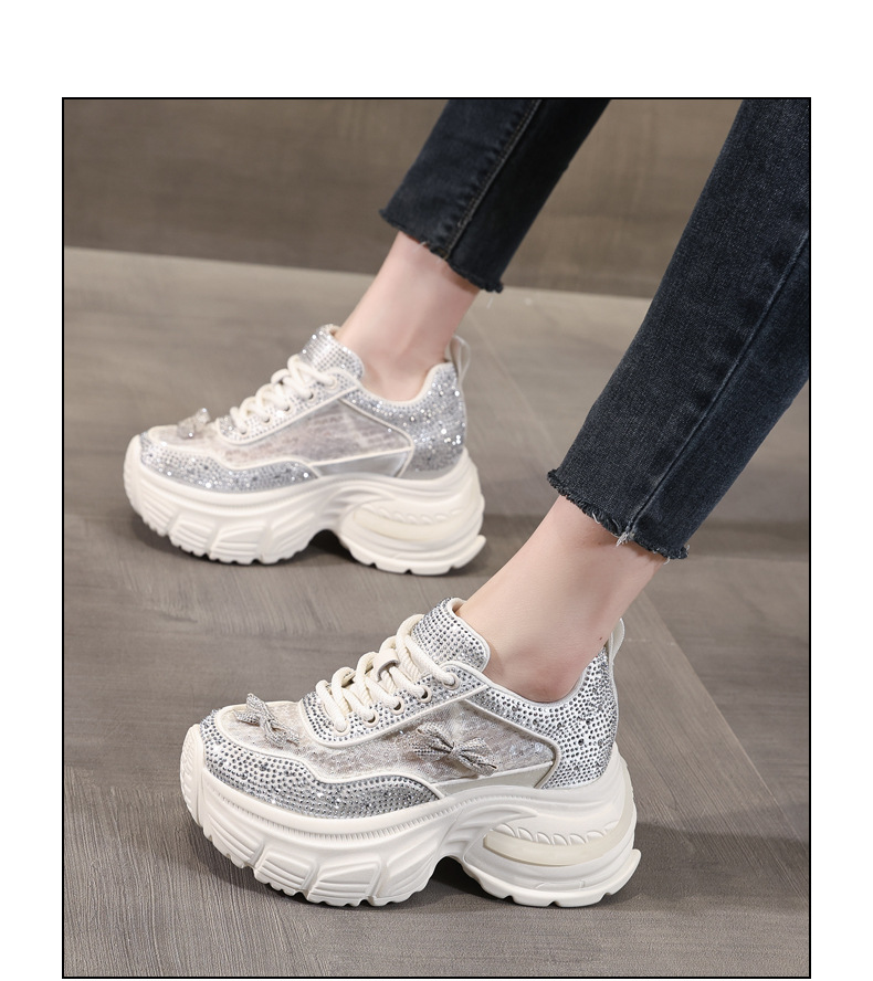 Giày sneaker nữ chunky đế dày đính đá phong cách thể thao — Màu trắng chi tiết 15