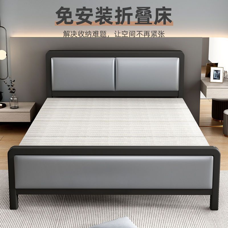 Camas dobles plegables cuádruples cama de madera casera cama de hierro cama de alquiler cama de piso cama cama cama de hierro forjado cama plegable portátil