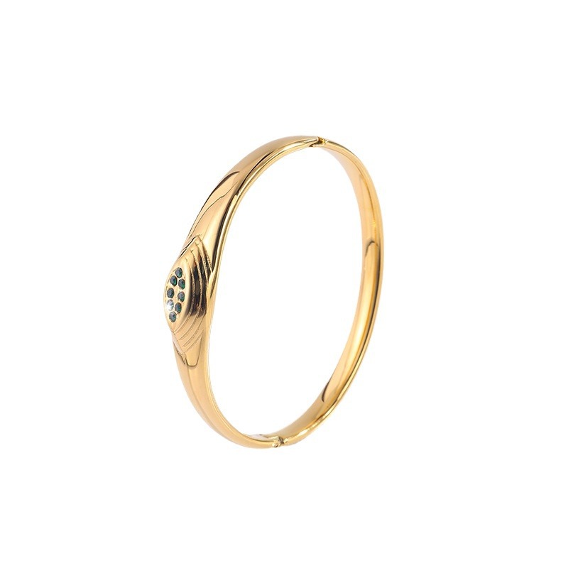 Brazalete de acero de titanio de lujo ligero brazalete de arco de diamantes de lujo de alta calidad de 18k de oro real galvanizado de moda europea y americana brazalete abierto