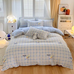 Direct Selling Simple and Thick Cotton Napped Four-Piece Set Student Dormitory Grid Quilt Cover and Sheet Three-Piece Set Gift Drop Shipping