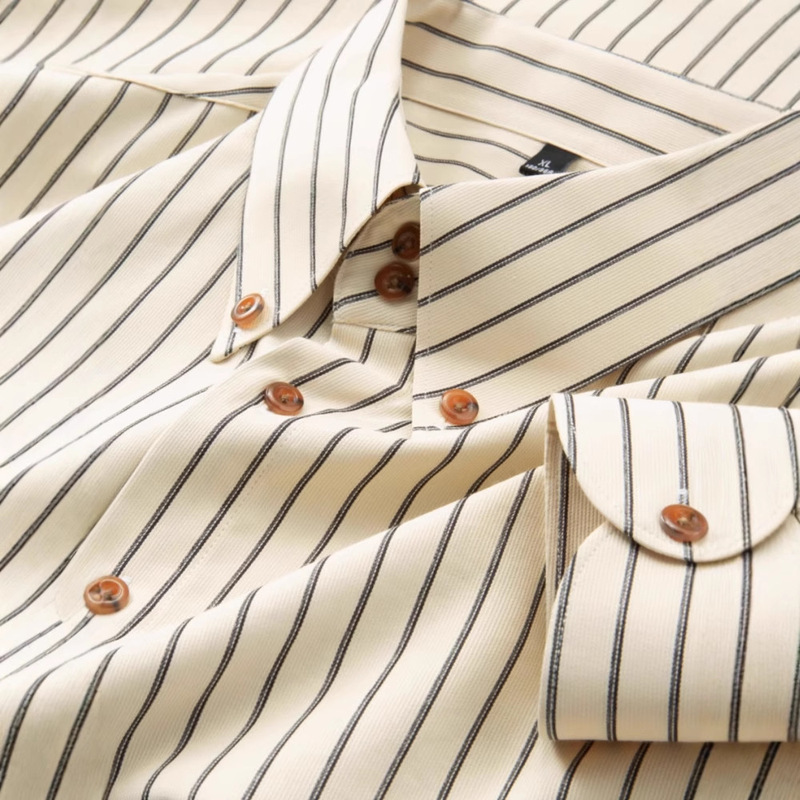 High-End Vertical Striped Men's Shirt, Spring & Fall Business Classy No-Iron Anti-Wrinkle Shirt, Long-Sleeved Men's Slim Shirt