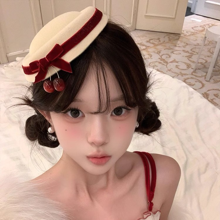 christmas atmosphere bow cherry billycock christmas hat hair accessories headwear hairpin hairpin accessories dress up