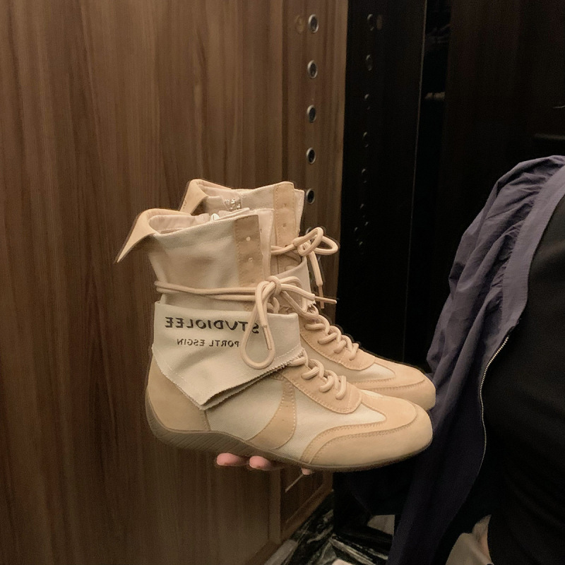 葡萄妈同款！增高4cm废土风三角巾绑带中筒德训靴拳击靴短靴女鞋|undefined