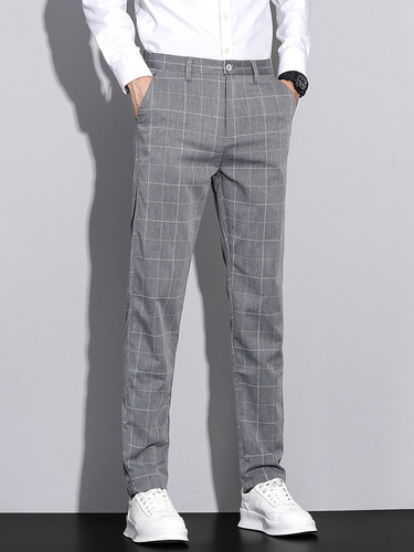 Spring and summer new style casual pants for men, simple plaid figure-fitting personality all-matching straight pants for men, comfortable