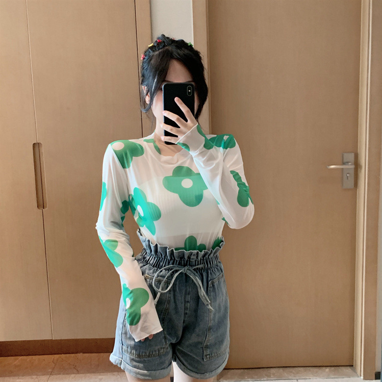 Camiseta base de malla de seda helada con protección solar para mujer, nuevo estilo de verano 2026, camiseta interior de manga larga estilo Hyuna, a la moda. image 12