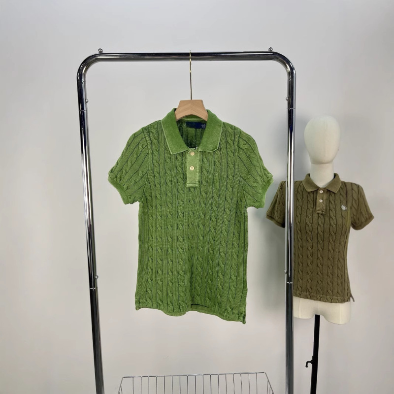 RL25新型馬標刺繍折り襟大麻花水磨は古い復古POLOニット純綿修身半袖を作ります。|undefined