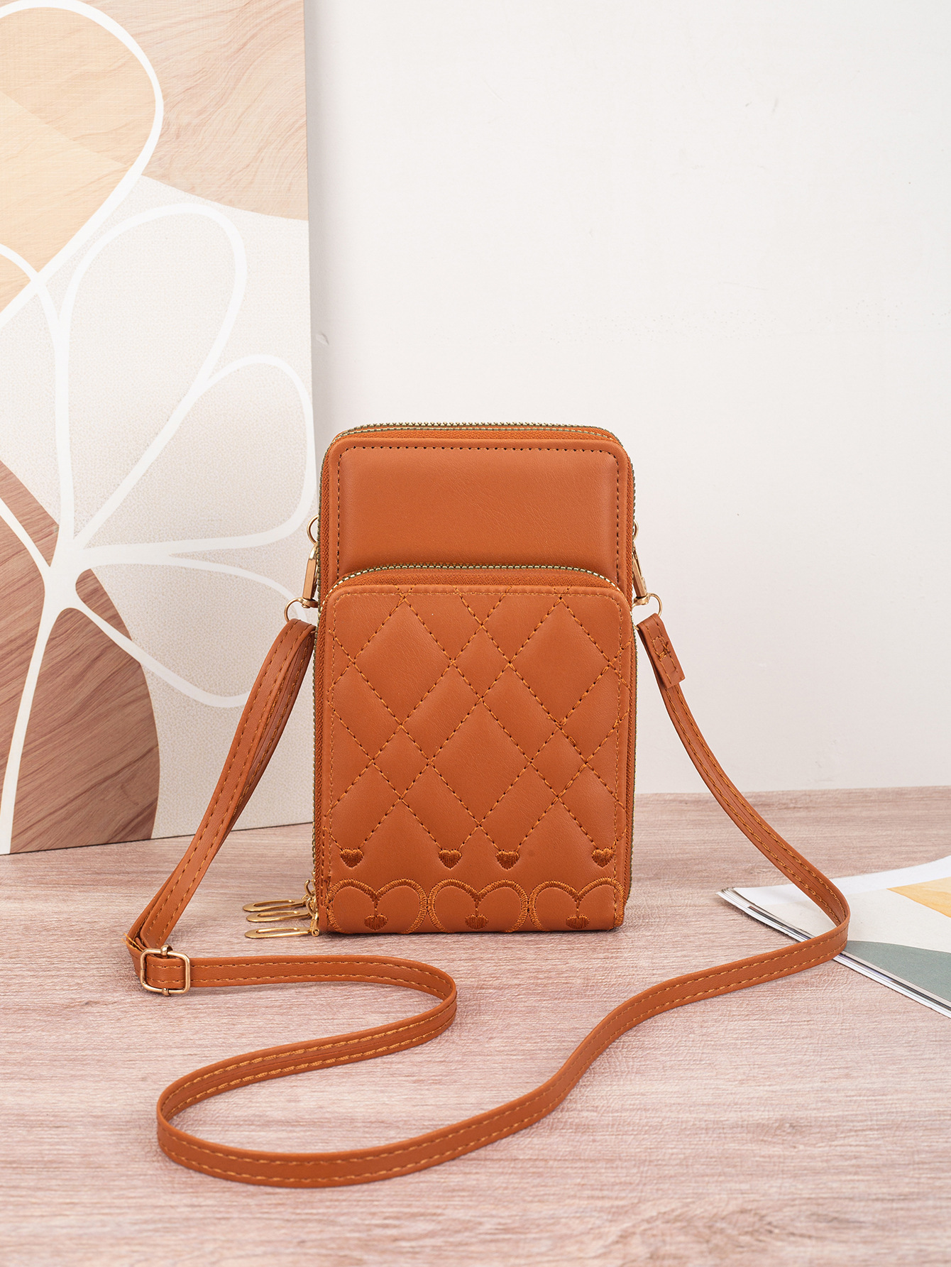 2025 nuevo bolso de teléfono móvil lindo moda multifuncional un hombro mochila tres cremallera bordado mariposa impresión bolso de mujer