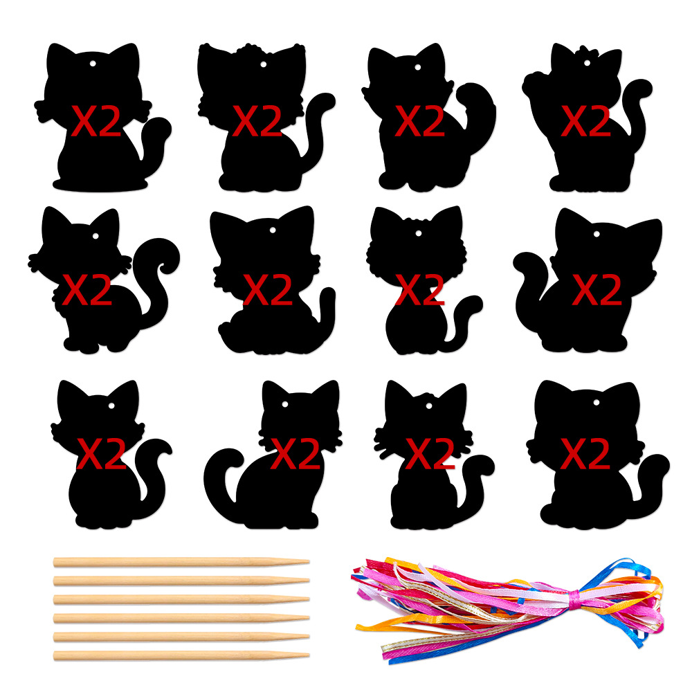 Nueva decoración de cumpleaños, tarjeta de rascar de bricolaje para gatos, adornos de pintura de raspado de gato colorido, adornos de decoración de fiesta de cumpleaños, adornos