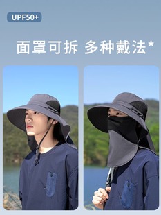 ♔ Large Brim Fisherman Hat Men's Large Head Circumference Summer Anti-Uv Outdoor Fishing Sun Hat Neck Protection Integrated Mask Hat