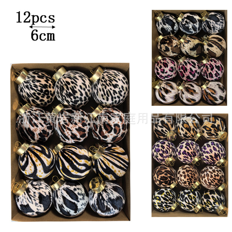 Explosión 6CM estampado de leopardo plástico cubierto bola de Navidad bola de decoración de árbol de Navidad de alto lujo