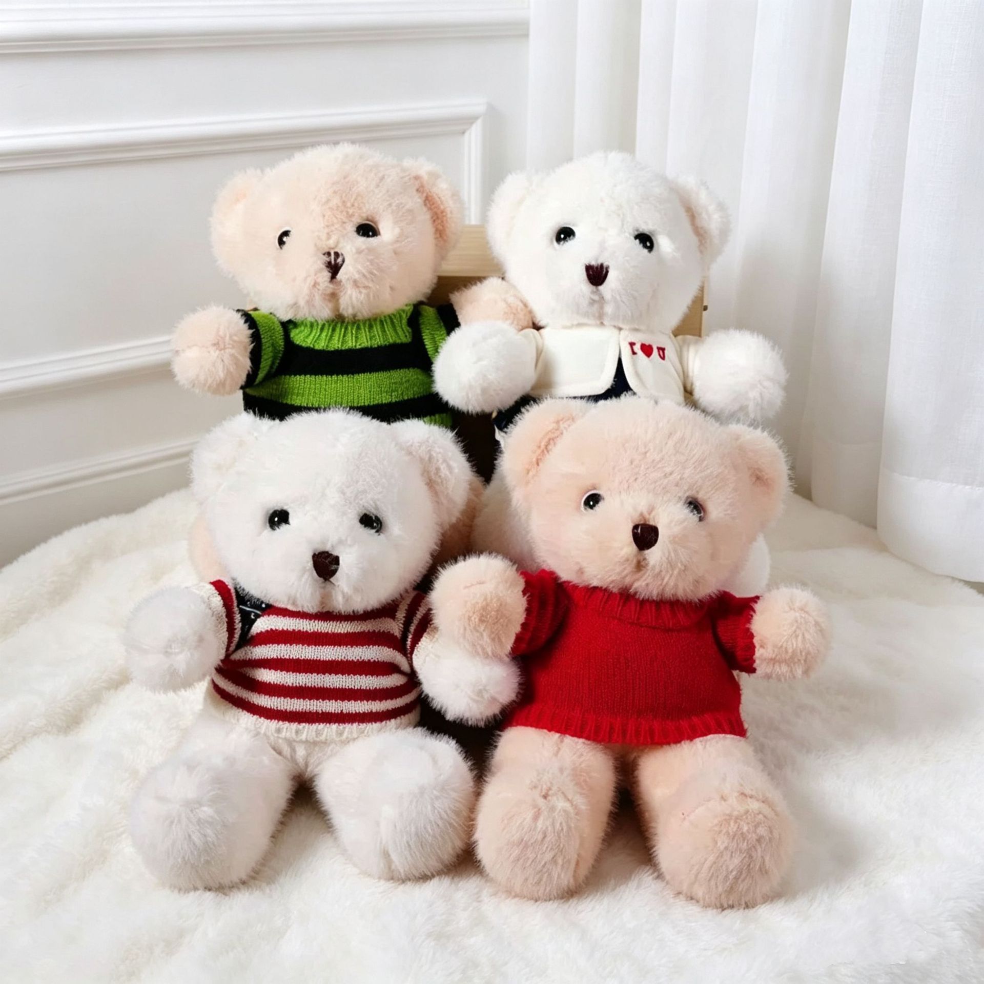 Dobles párpados oso oso abrazando oso suéter muñeca juguete de peluche arroz tela de tela de tela de muñeca máquina puede imprimir logotipo oso Teddy
