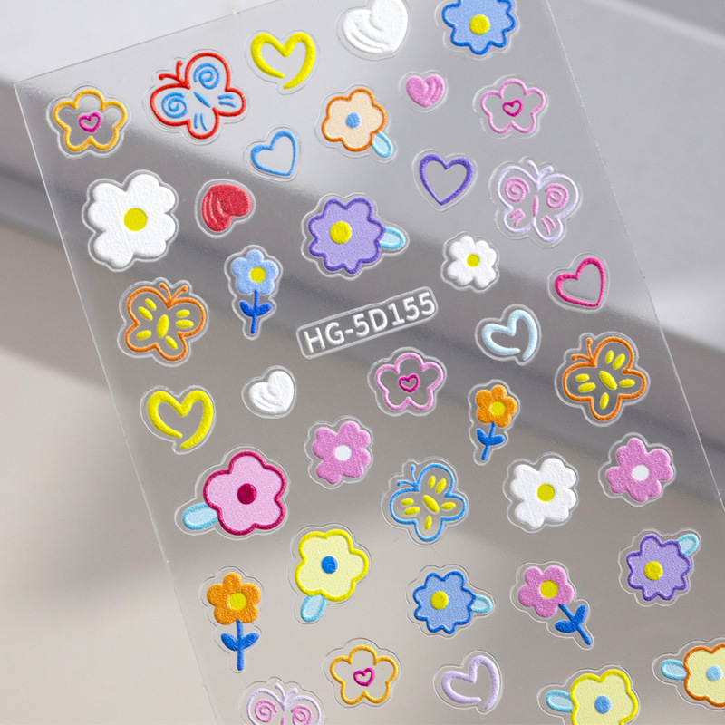 Embossed Flower Chrysanthemum Nail Stickers Cute Bunny Heart Bow Tulip Childlike DIY Nail Stickers