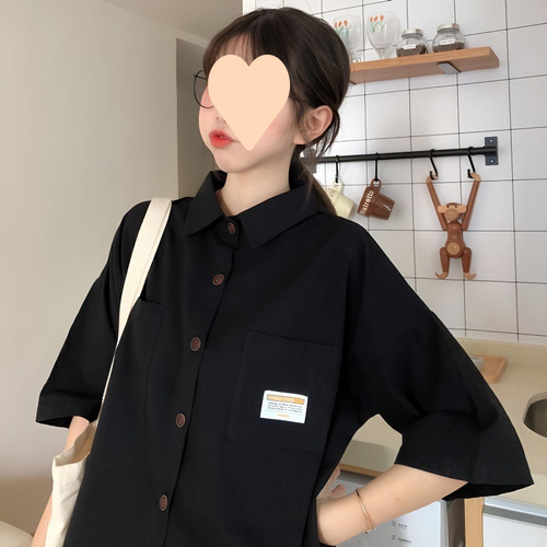 Korean shirt, short-sleeved, summer new shirt, female student loose five-quarter sleeves, Hong Kong style, half-sleeves, all-match work shirt
